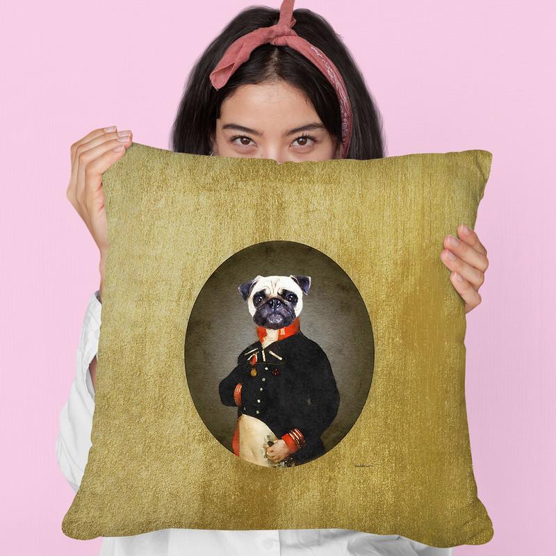 Nelson Portrait Cream Pug Throw Pillow By Amanda Greenwood