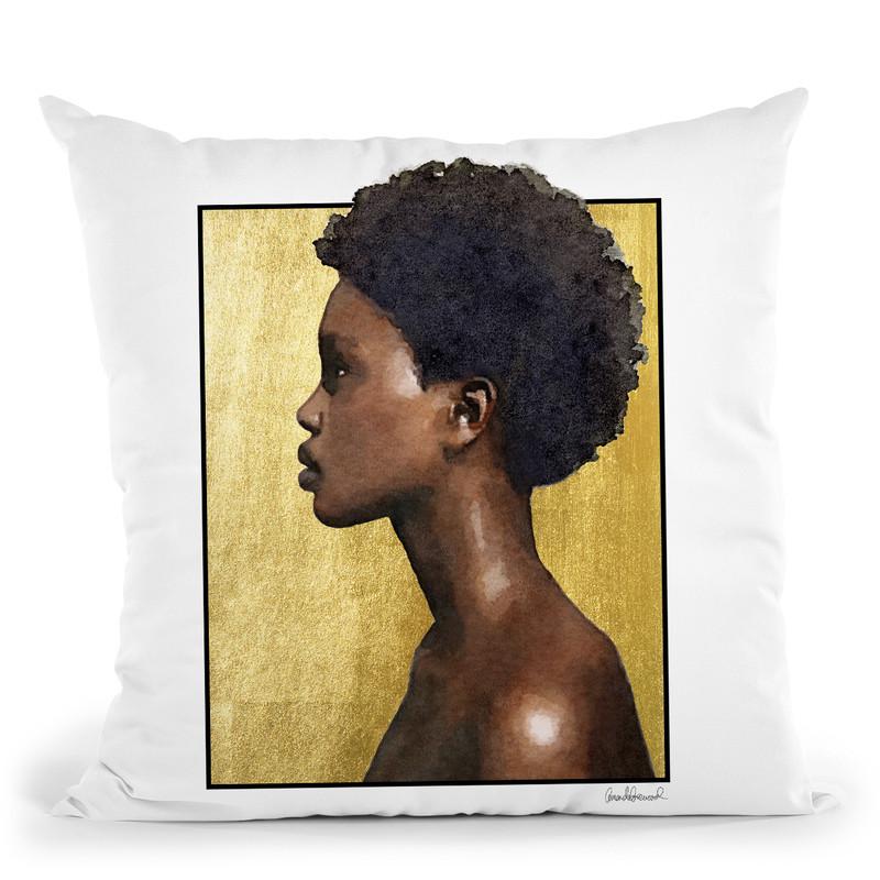 African American Portrait On Gold Leaf Throw Pillow By Amanda Greenwood