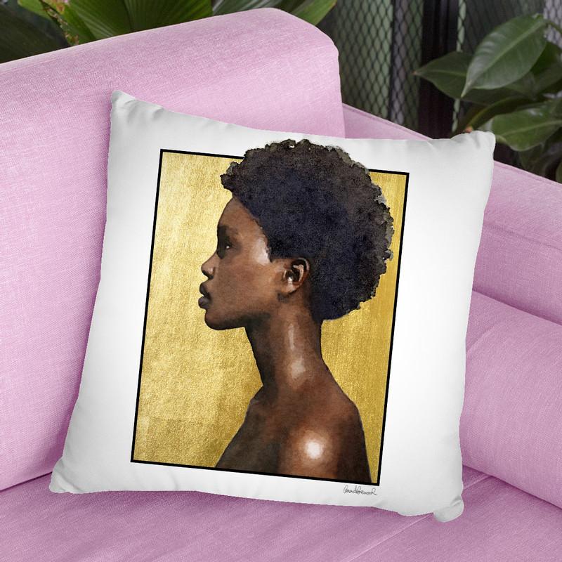 African American Portrait On Gold Leaf Throw Pillow By Amanda Greenwood
