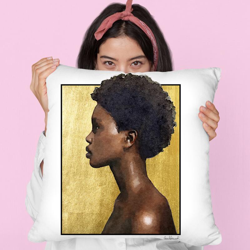 African American Portrait On Gold Leaf Throw Pillow By Amanda Greenwood