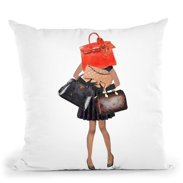 Girl Overloaded With Hand Bags V1 Throw Pillow By Amanda Greenwood