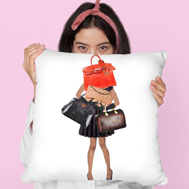 Girl Overloaded With Hand Bags V1 Throw Pillow By Amanda Greenwood