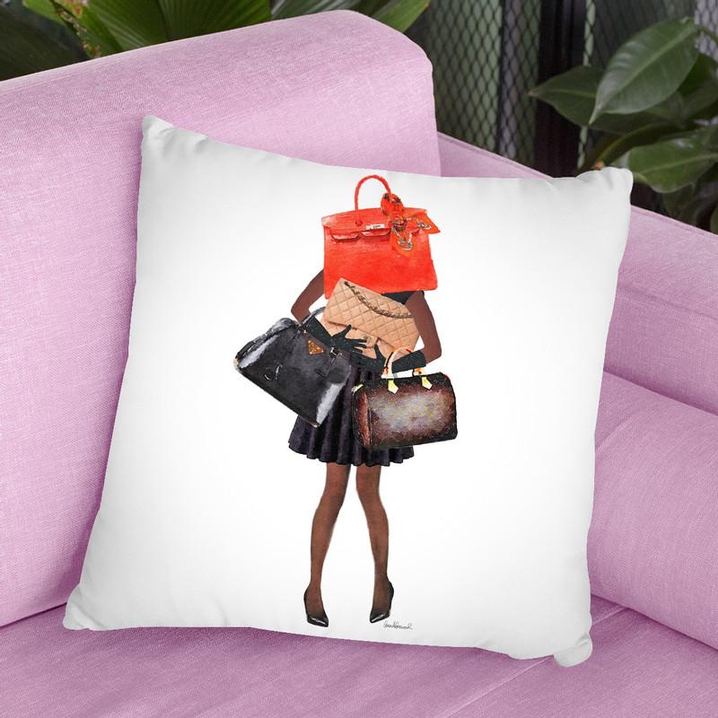 Girl Overloaded With Hand Bags V2 Throw Pillow By Amanda Greenwood
