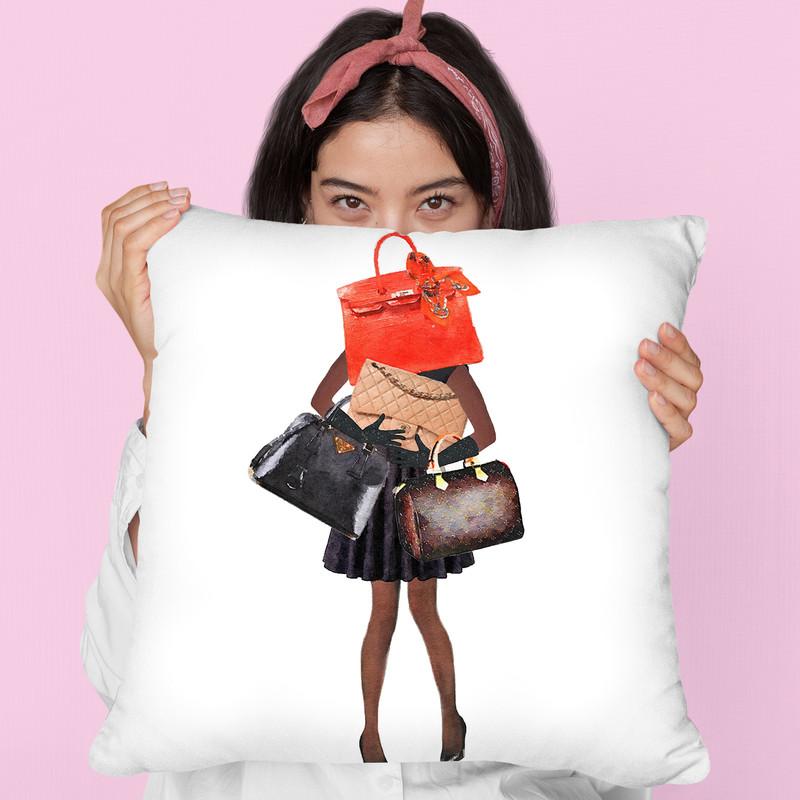 Girl Overloaded With Hand Bags V2 Throw Pillow By Amanda Greenwood