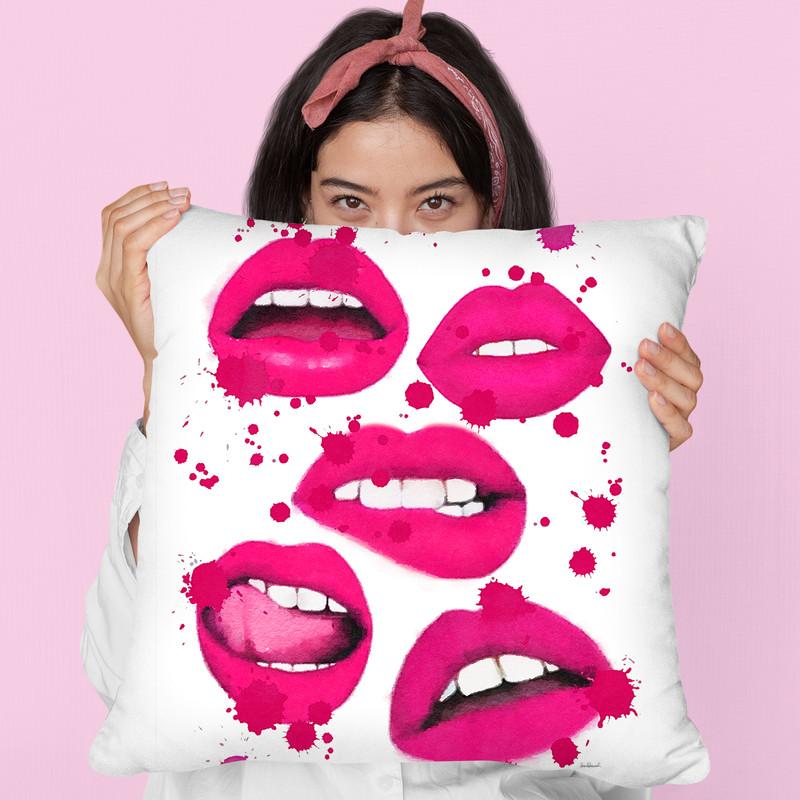 Multiple Lips Pink Throw Pillow By Amanda Greenwood