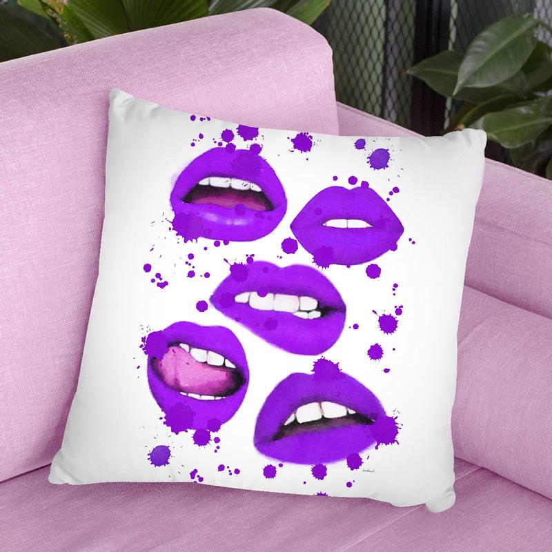Multiple Lips Purple Throw Pillow By Amanda Greenwood