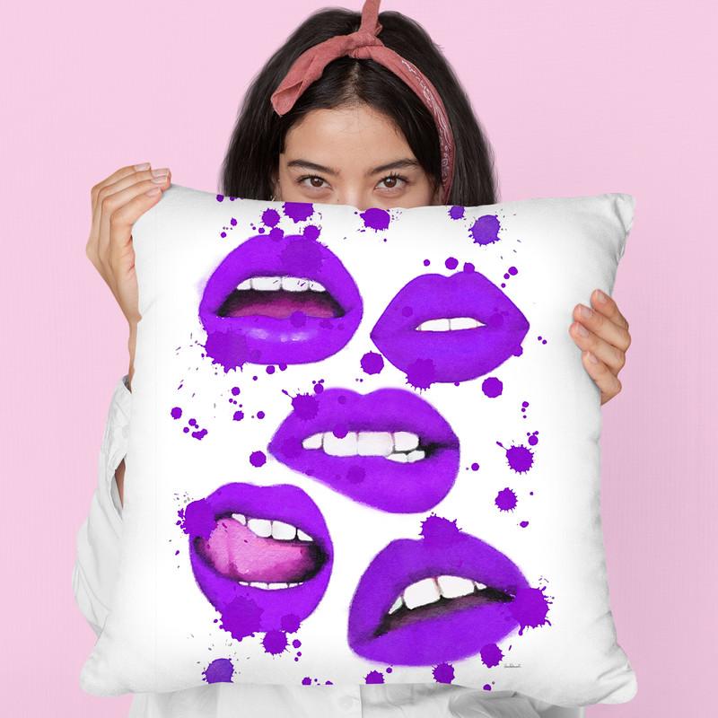 Multiple Lips Purple Throw Pillow By Amanda Greenwood