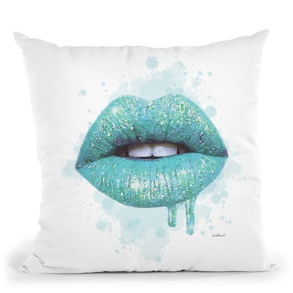 Lip Drip Teal With Background Throw Pillow By Amanda Greenwood