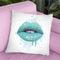 Lip Drip Teal With Background Throw Pillow By Amanda Greenwood