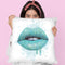 Lip Drip Teal With Background Throw Pillow By Amanda Greenwood