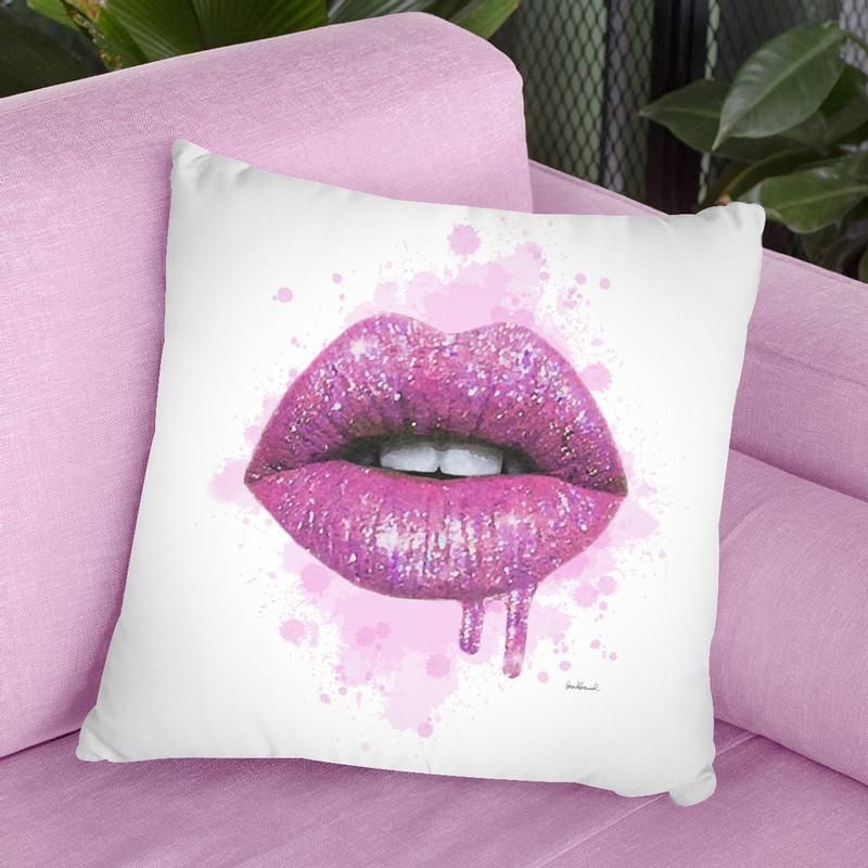 Lip Drip Pink With Background Throw Pillow By Amanda Greenwood