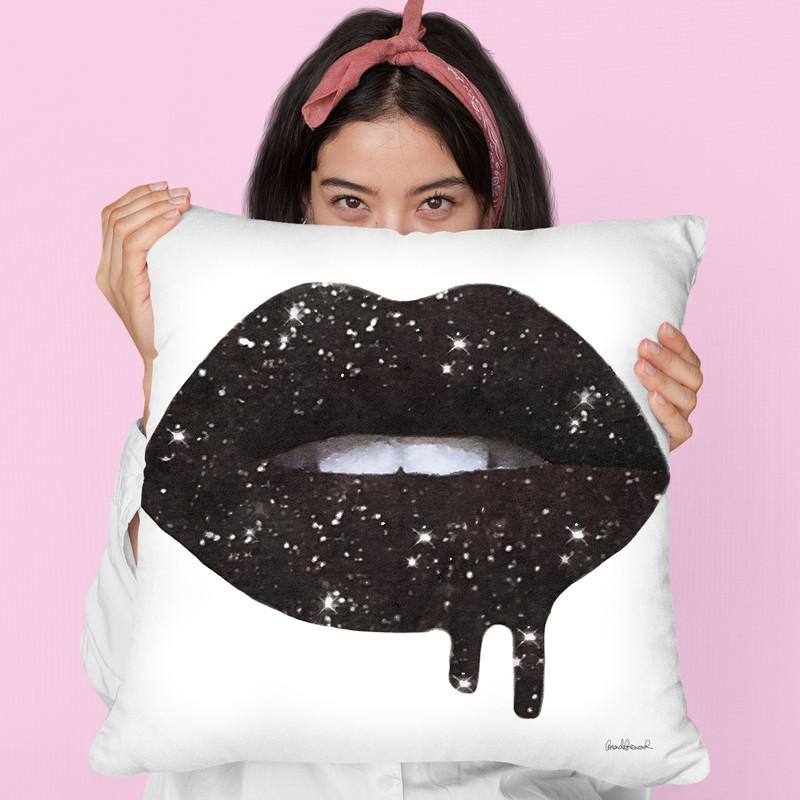 Lip Drip Black Glitter Throw Pillow By Amanda Greenwood