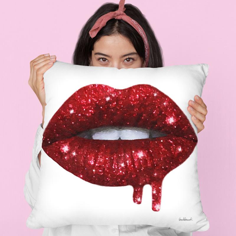 Lip Drip Red Glitter Throw Pillow By Amanda Greenwood