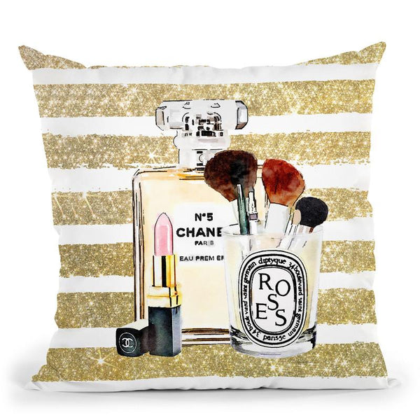 Make Up Set - Soft Pink Lipstick With Gold Stripe Throw Pillow By Amanda Greenwood