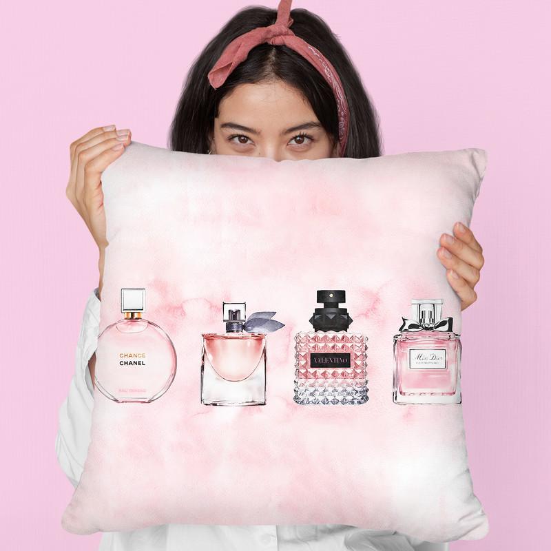 Perfume Collection Landscape With Background Throw Pillow By Amanda Greenwood