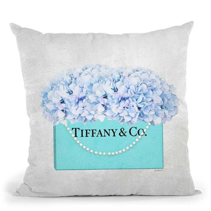 Teal Blue Shopper Pearl Handle Blue Hydrangeas Textured Throw Pillow By Amanda Greenwood