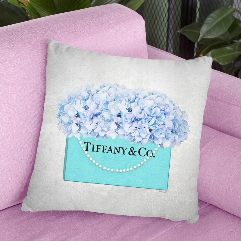 Teal Blue Shopper Pearl Handle Blue Hydrangeas Textured Throw Pillow By Amanda Greenwood