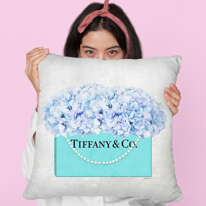 Teal Blue Shopper Pearl Handle Blue Hydrangeas Textured Throw Pillow By Amanda Greenwood