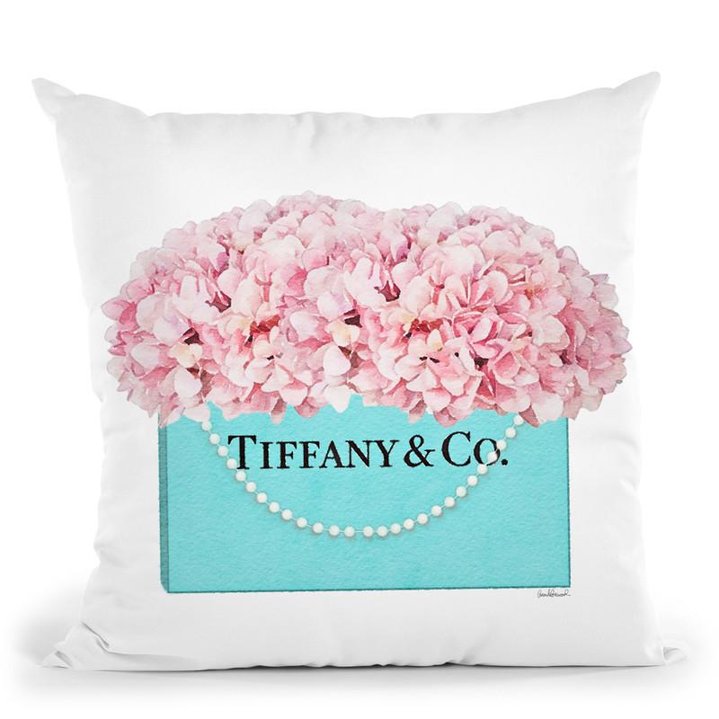 Teal Blue Shopper Pearl Handle Pink Hydrangeas Throw Pillow By Amanda Greenwood
