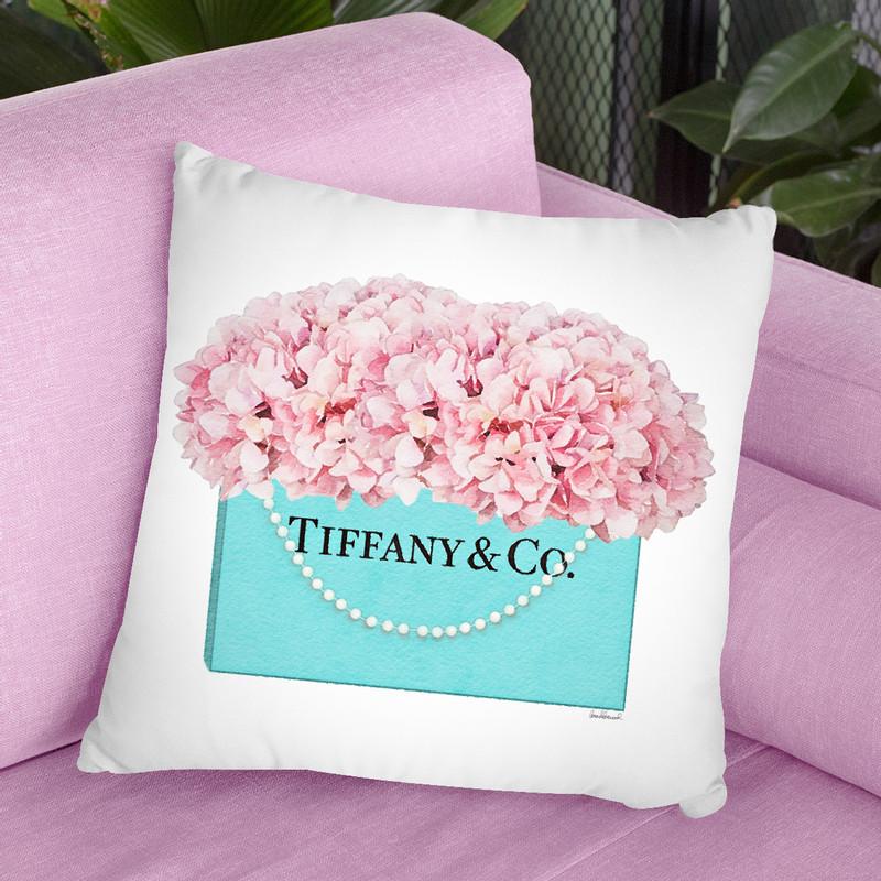 Teal Blue Shopper Pearl Handle Pink Hydrangeas Throw Pillow By Amanda Greenwood