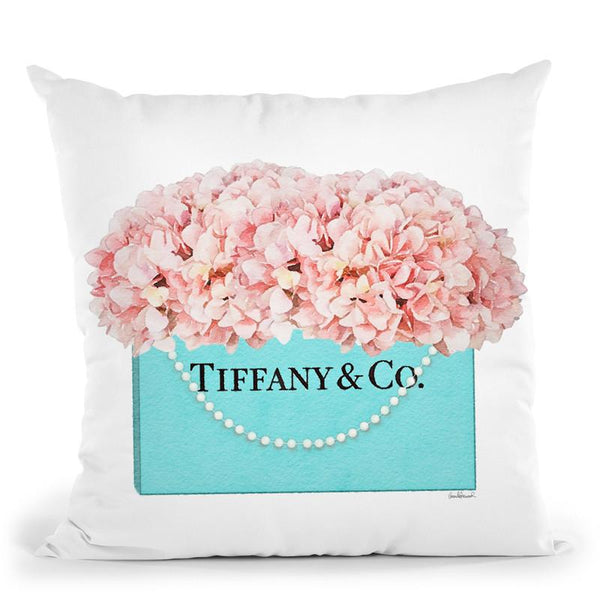 Teal Blue Shopper Pearl Handle Peach Hydrangeas Throw Pillow By Amanda Greenwood
