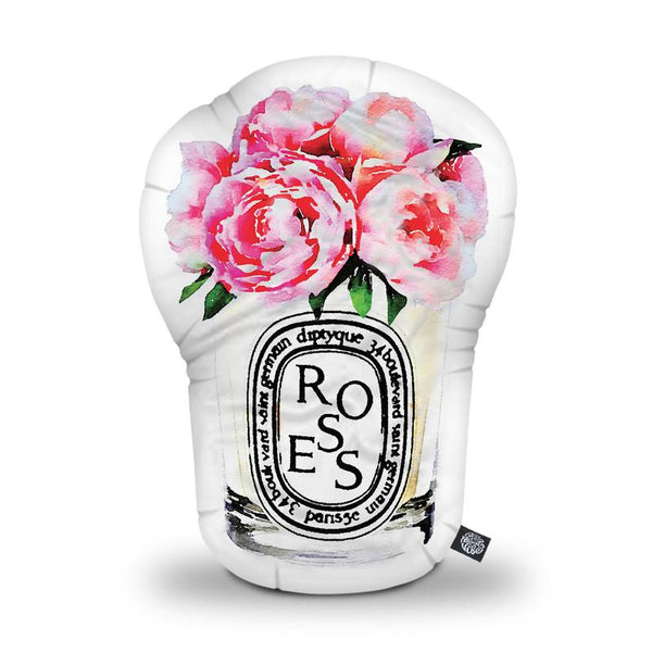 Candle Flowers Pink Roses Shaped Throw Pillow by Amanda Greenwood - by all about vibe
