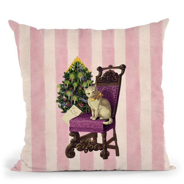Vintage Stripes Cat Throw Pillow By Andrea Haase