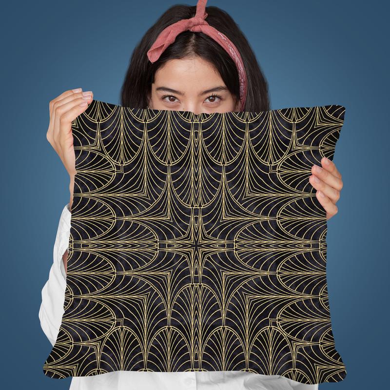 Art Deco Black Gold V Throw Pillow By Andrea Haase