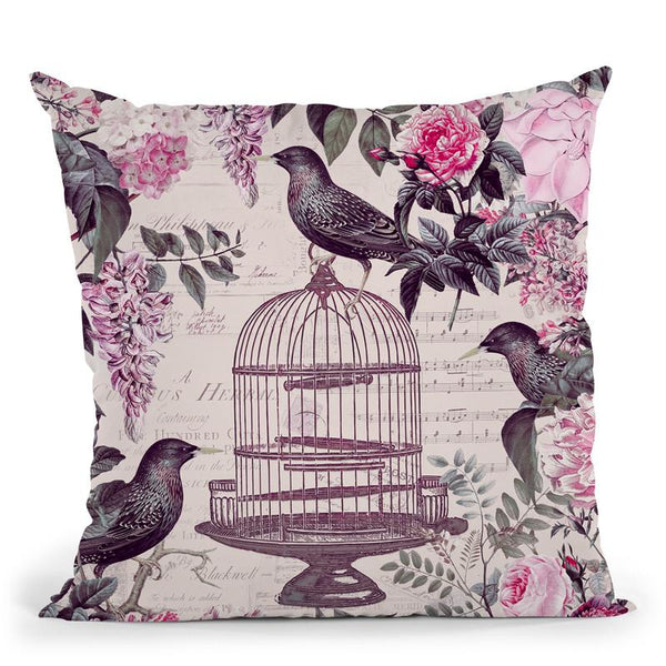 Bird Cage And Flowers Throw Pillow By Andrea Haase