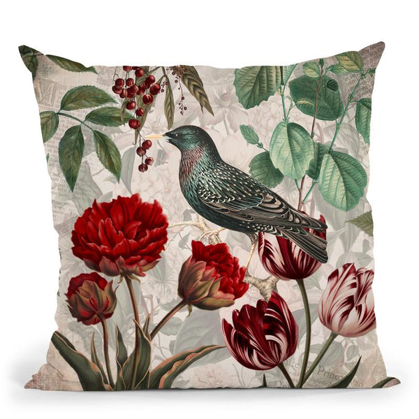 Bird With Tulips Throw Pillow By Andrea Haase