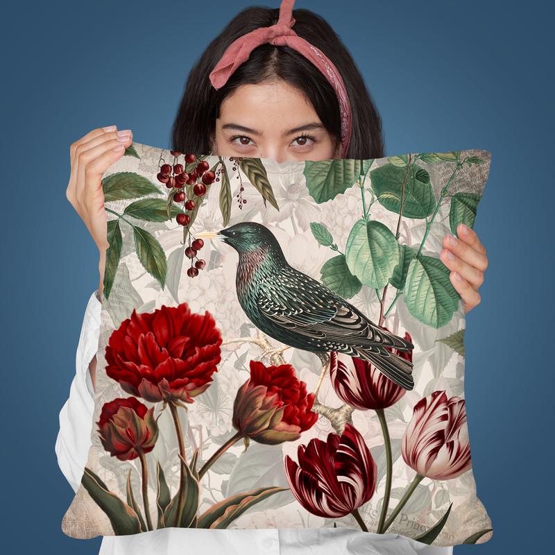 Bird With Tulips Throw Pillow By Andrea Haase