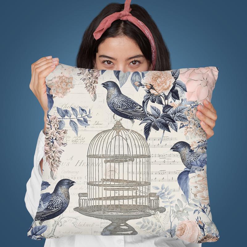 Birdcage And Flowers Throw Pillow By Andrea Haase