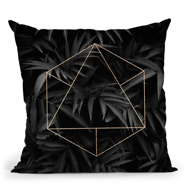 Black Leaves Gold Geometric I Throw Pillow By Andrea Haase