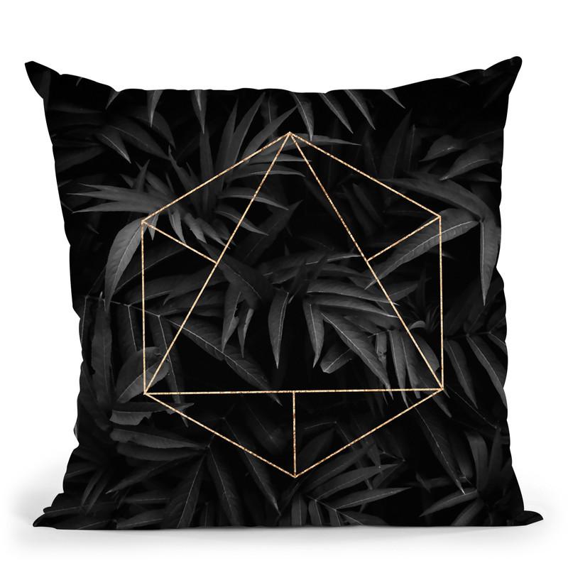 Black Leaves Gold Geometric I Throw Pillow By Andrea Haase