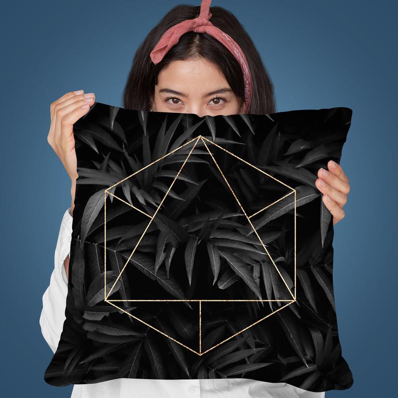 Black Leaves Gold Geometric I Throw Pillow By Andrea Haase