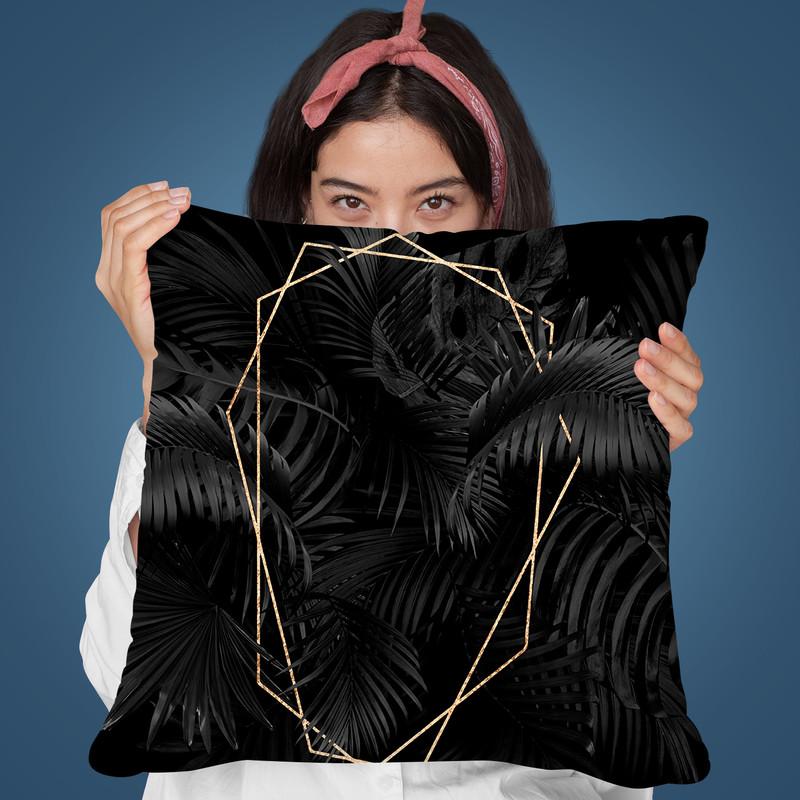 Black Leaves Gold Geometric Throw Pillow By Andrea Haase