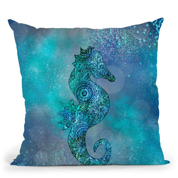 Blue Doodle Seahorse Throw Pillow By Andrea Haase