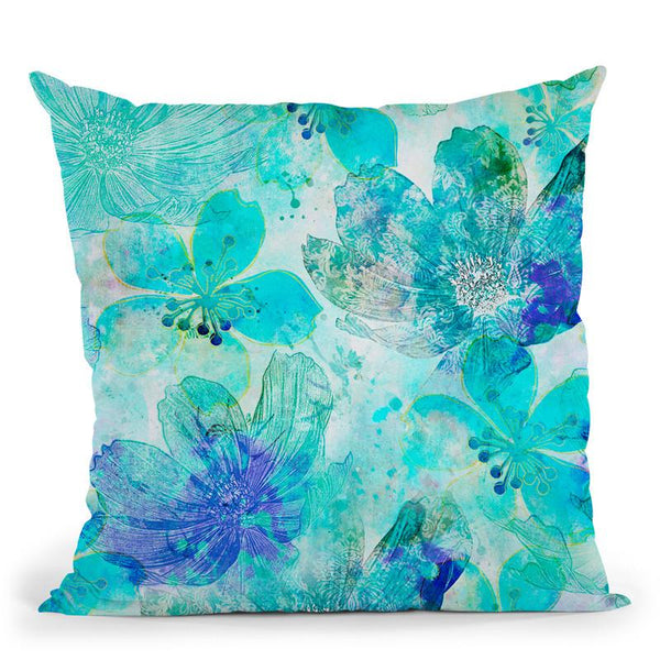 Blue Flowers Throw Pillow By Andrea Haase