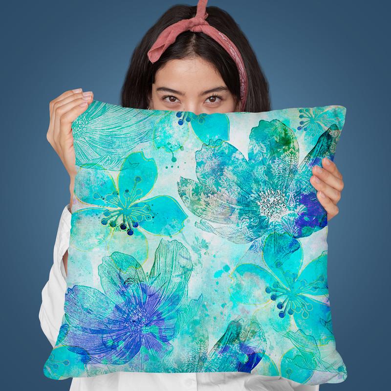 Blue Flowers Throw Pillow By Andrea Haase