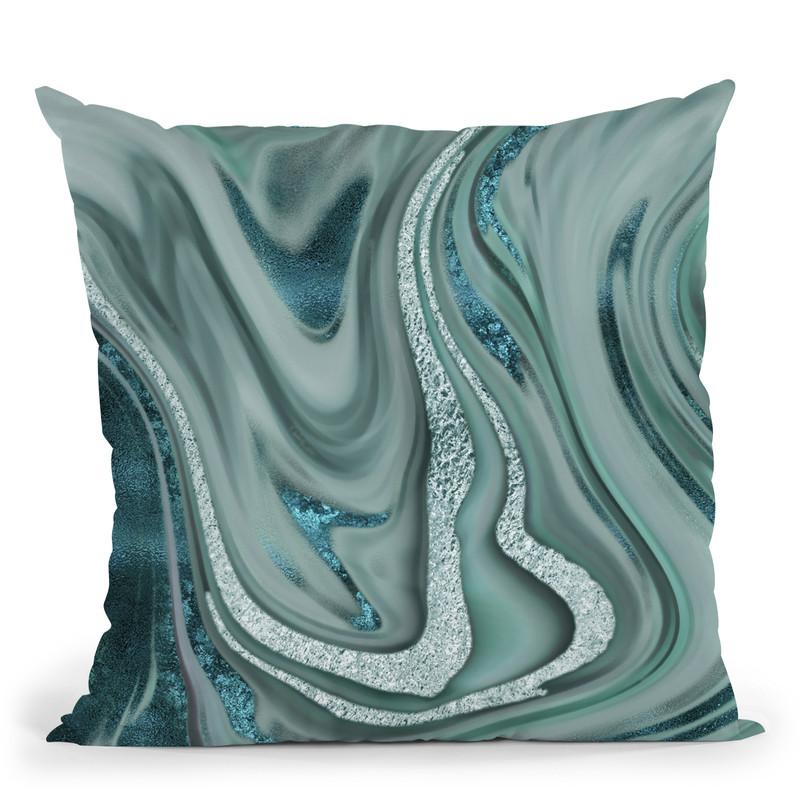 Blue Green Marble Throw Pillow By Andrea Haase
