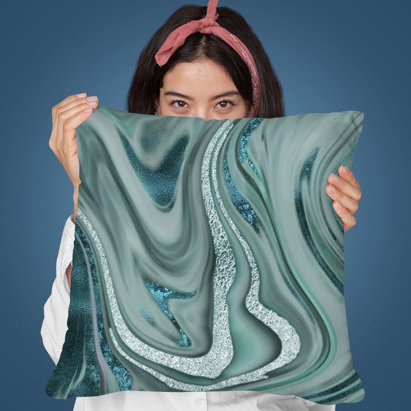Blue Green Marble Throw Pillow By Andrea Haase