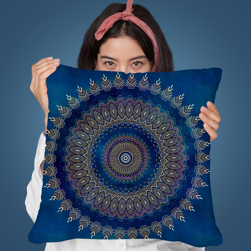 Blue Mandala I Throw Pillow By Andrea Haase