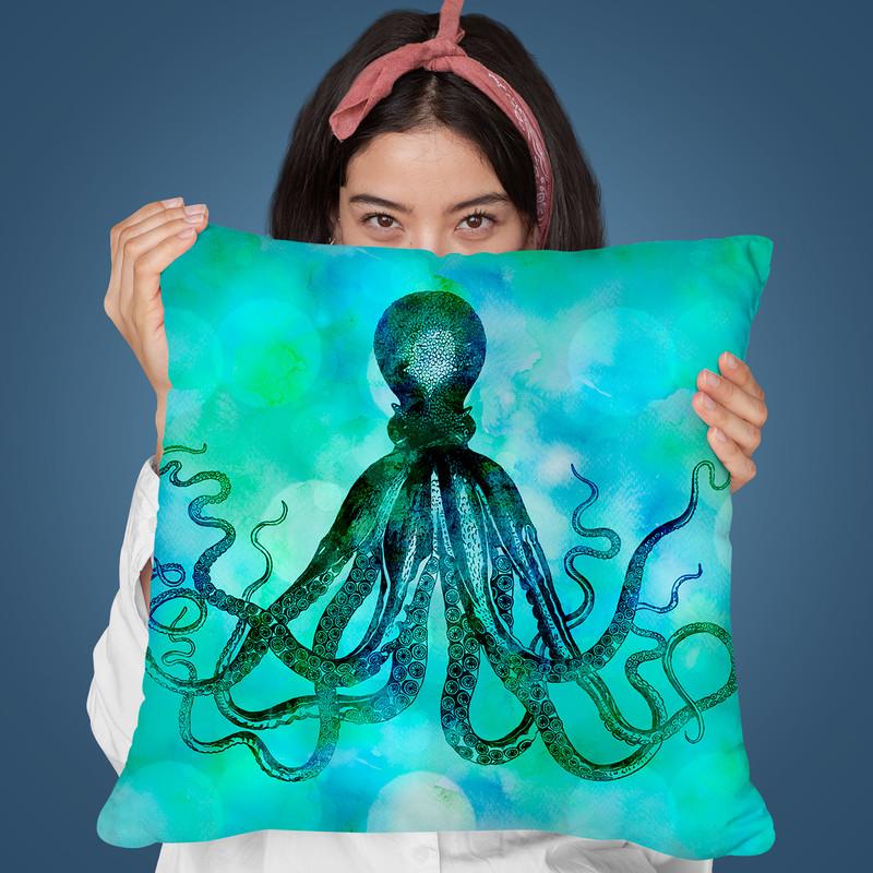 Blue Octopus Throw Pillow By Andrea Haase