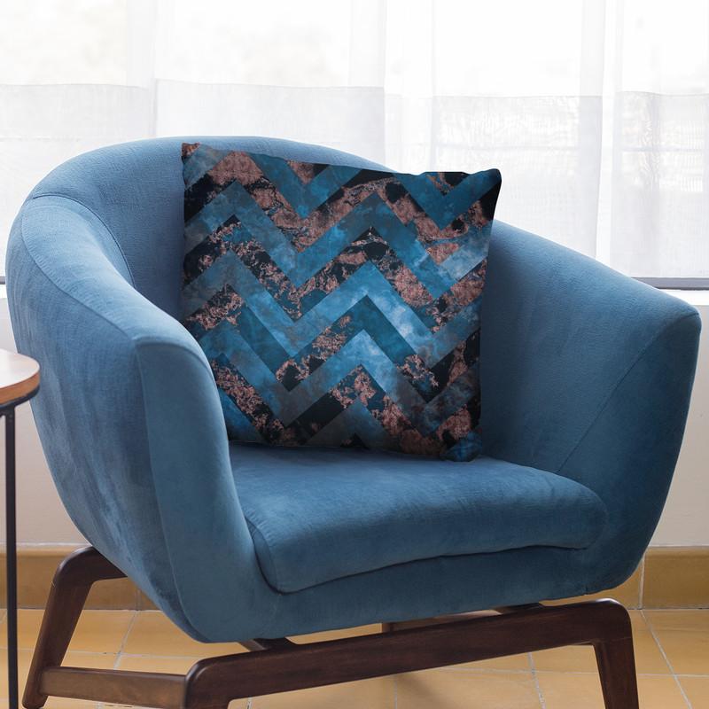 Blue Rose Gold Chevron Throw Pillow By Andrea Haase