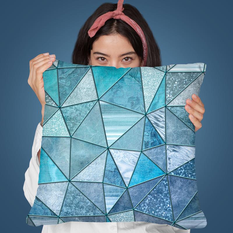 Blue Stained Glass Triangle Throw Pillow By Andrea Haase