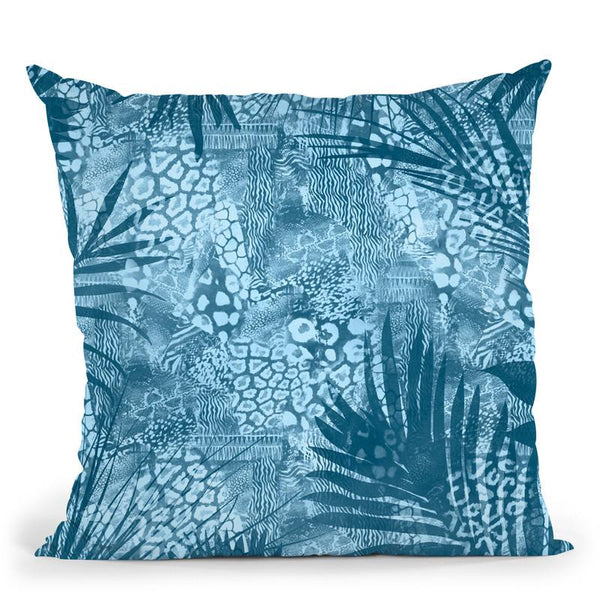 Blue Tropical Palm Leaves Throw Pillow By Andrea Haase