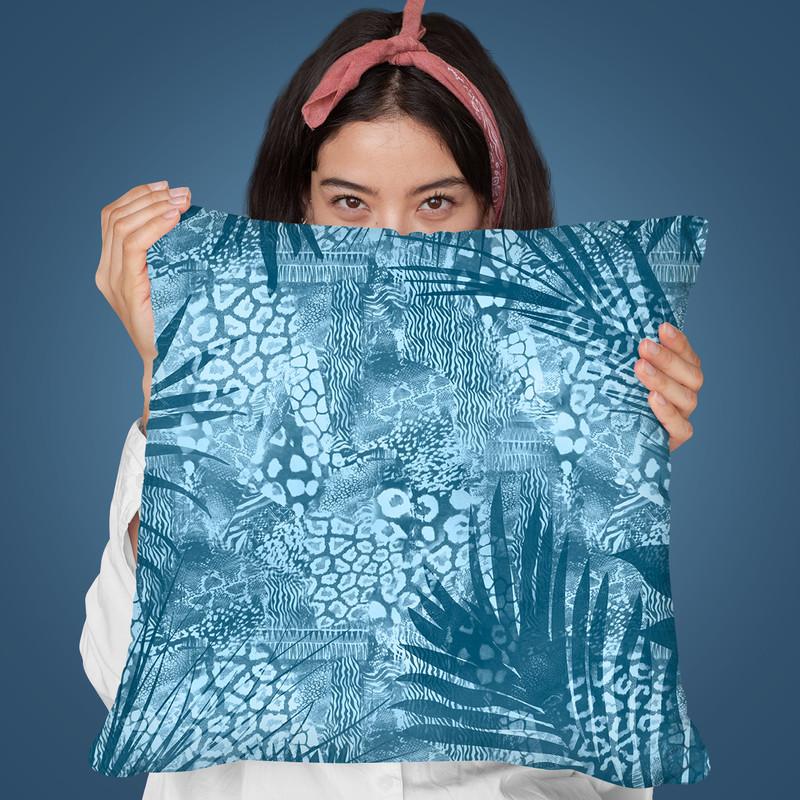 Blue Tropical Palm Leaves Throw Pillow By Andrea Haase