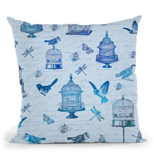Blue Vintage Bird Cage I Throw Pillow By Andrea Haase