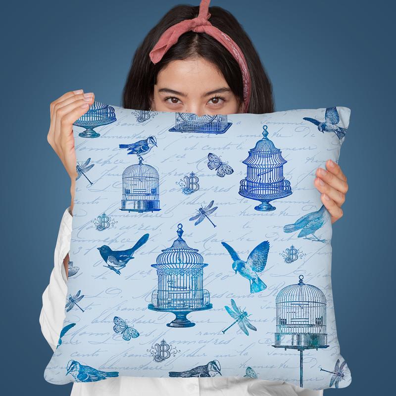 Blue Vintage Bird Cage I Throw Pillow By Andrea Haase