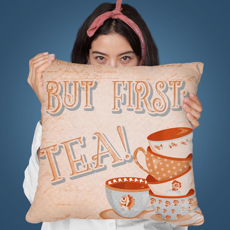 But First Tea Throw Pillow By Andrea Haase